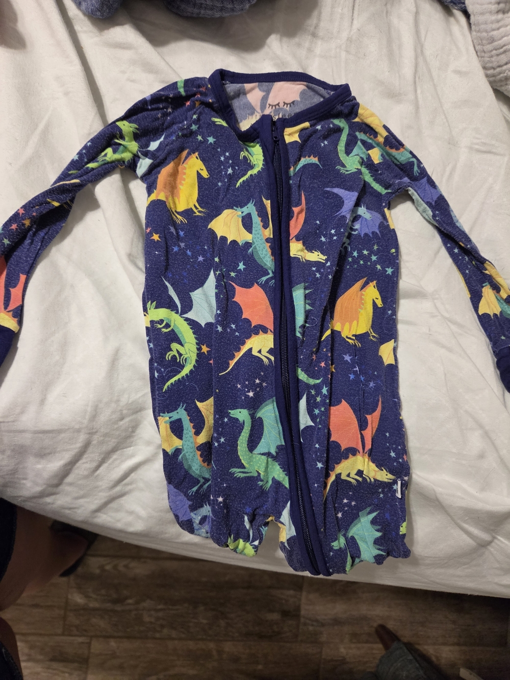 Little SleepiesKids Dragon Print Sleeper- Navy with Rainbow Dragons